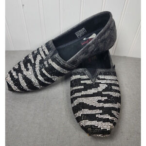 Bobs Womens Slip On Shoes 7 Rhinestone Animal Print Comfort Bling